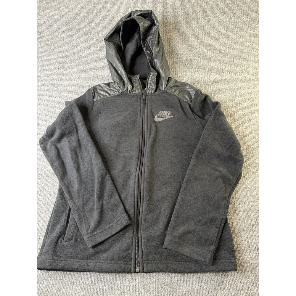 Nike Kids Youth L Full Zip Fleece Hoodie Black Sportswear Winterized Jacket‎